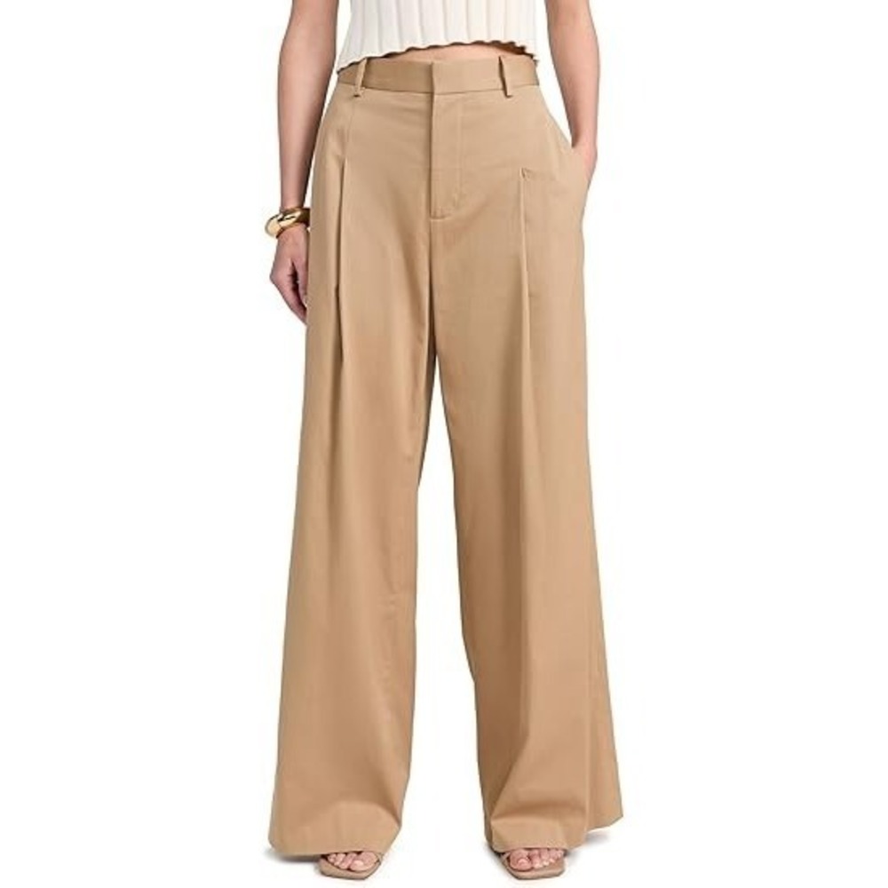 FRAME Pleated Twill Wide Leg Pants in Camel Women 12 Designer NWT‎ $348